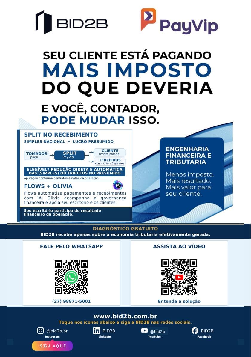Panfleto BID2B e PayVip sobre split no recebimento e engenharia financeira e tributária